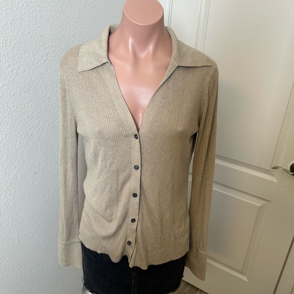 NWT Banana Republic Elegant Beige Button-Up Cardigan Sz L